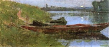Dos barcos impresionismo paisaje de barcos río Theodore Robinson Pinturas al óleo